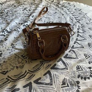Small shoulder bag, brown, faux alligator leather